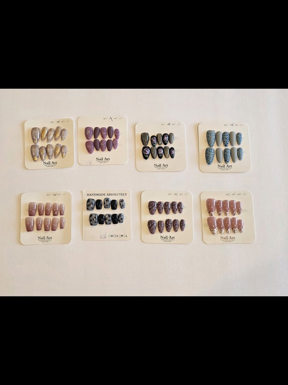 Handmade Nail Art Press-On Set — Bundle Of 8, Size Small